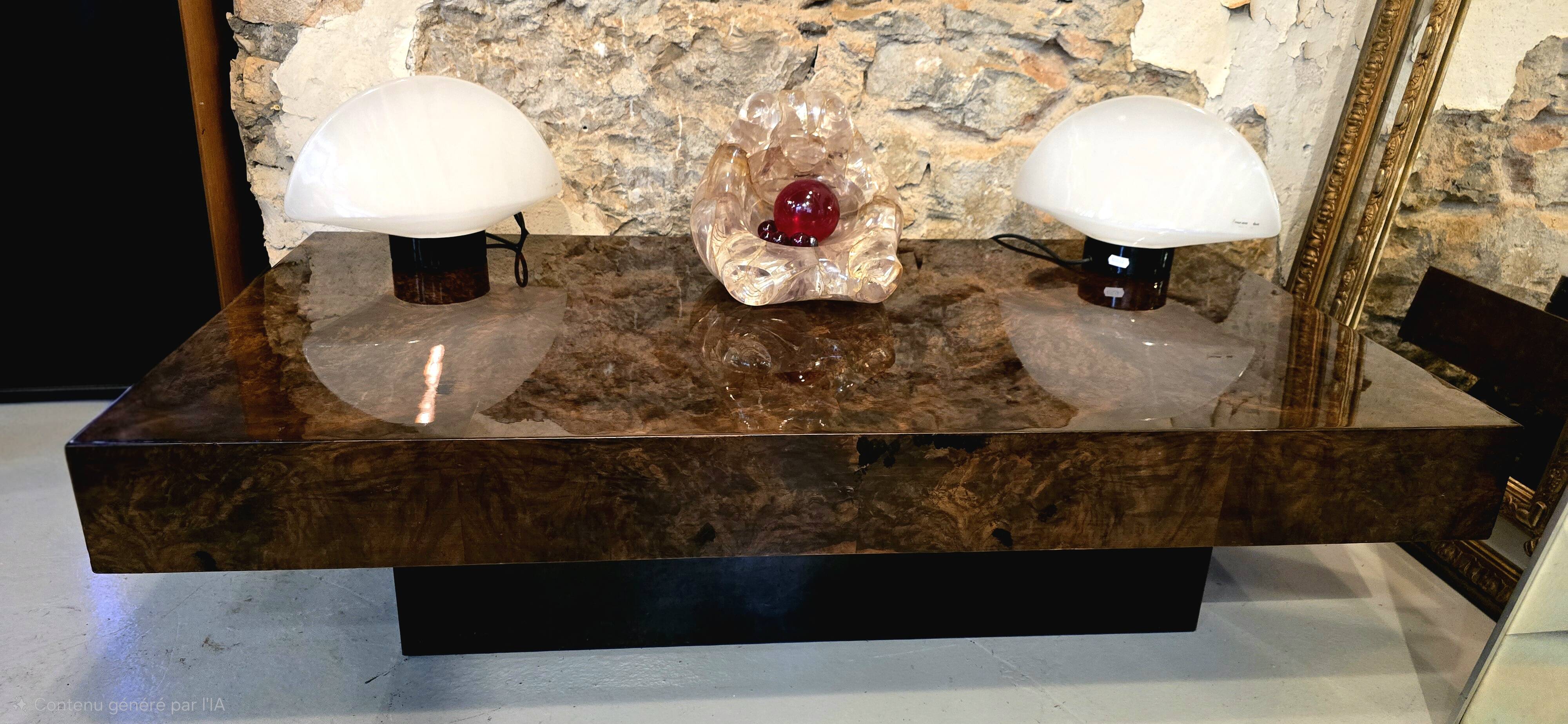 Coffee table in elm burl veneer attributed to Willy Rizzo - 1970
