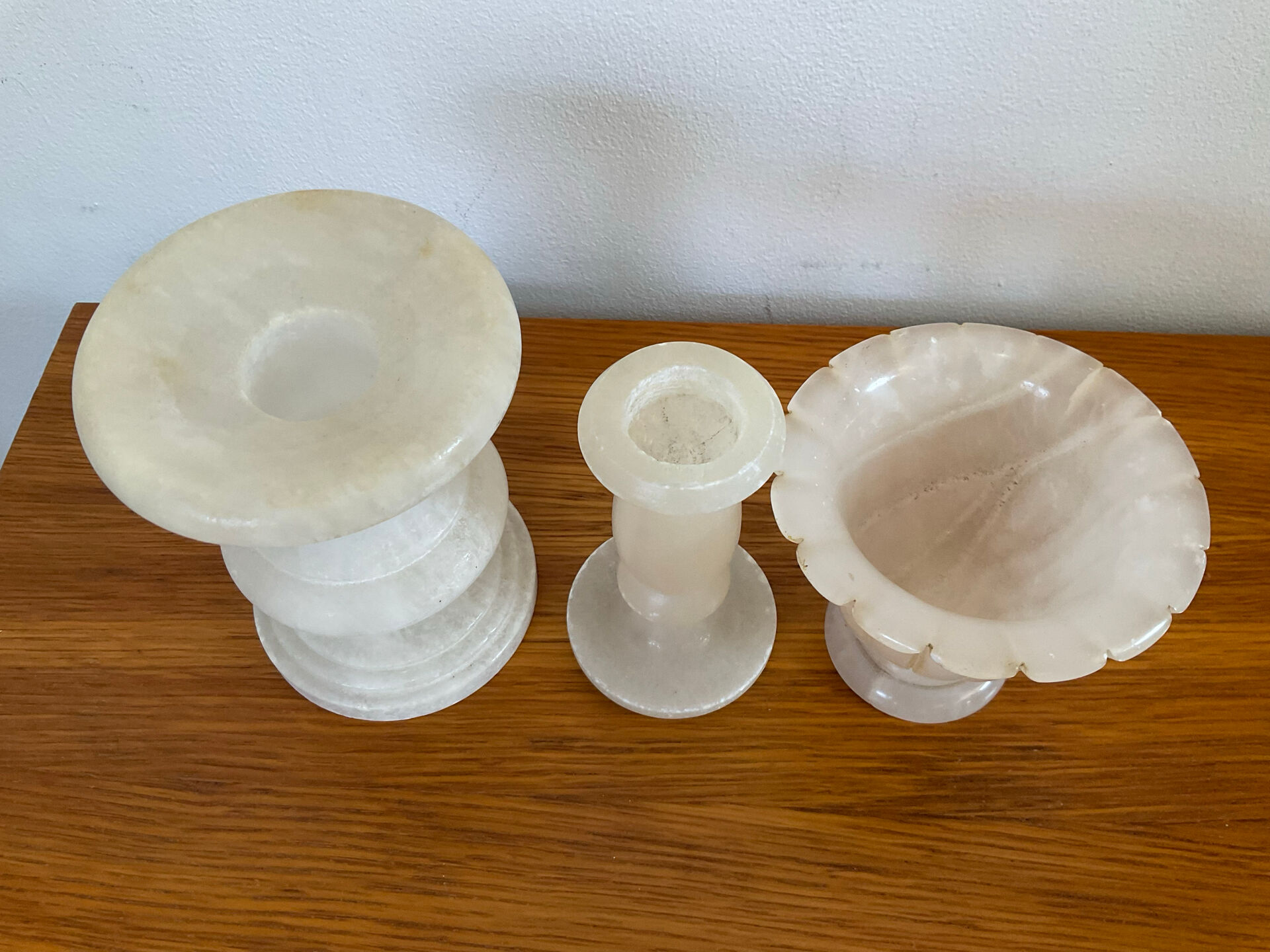 Trio de 3 bougeoirs vintage en albâtre