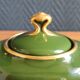 Vintage Teapot Mehun France Numbered, Green and Gold Porcelain
