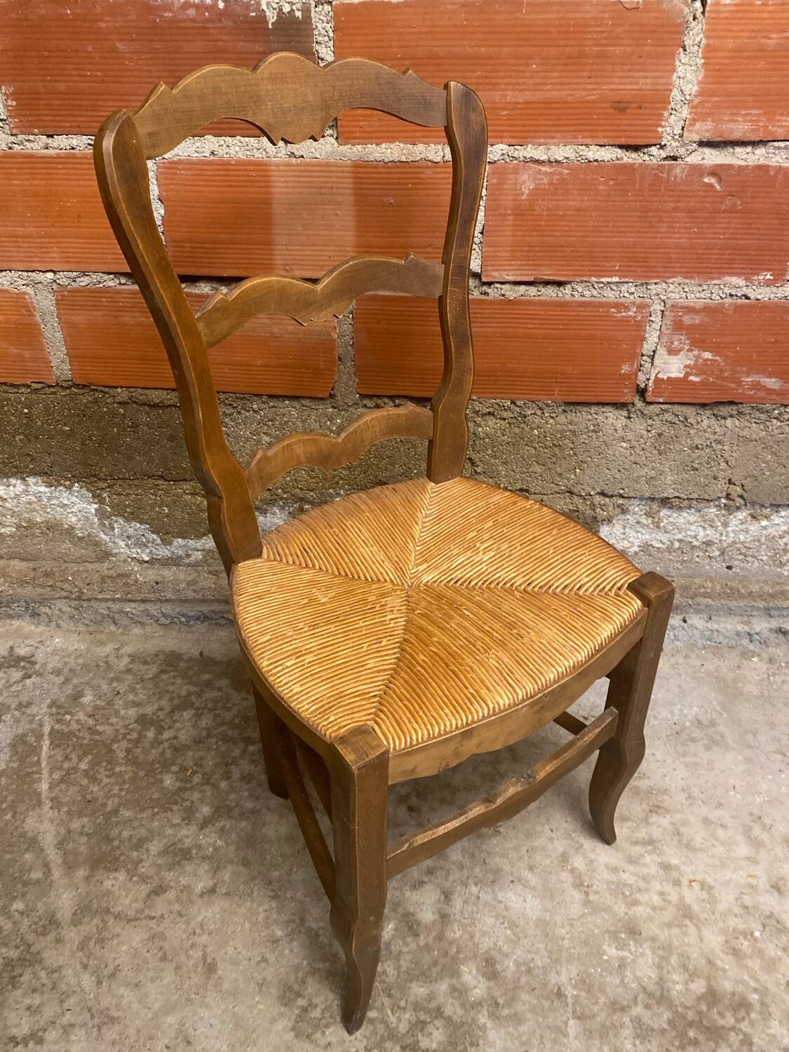 Vintage Provençal Chair Old Wood + Woven Straw Seat