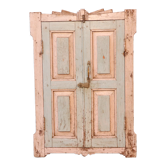 Old art deco cabinet in original turquoise-pink patina Burmese teak