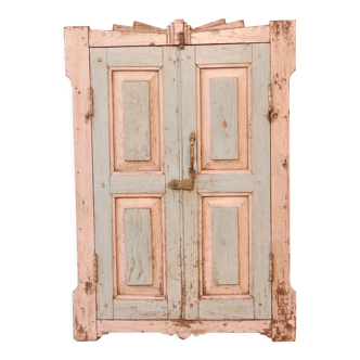 Old art deco cabinet in original turquoise-pink patina Burmese teak