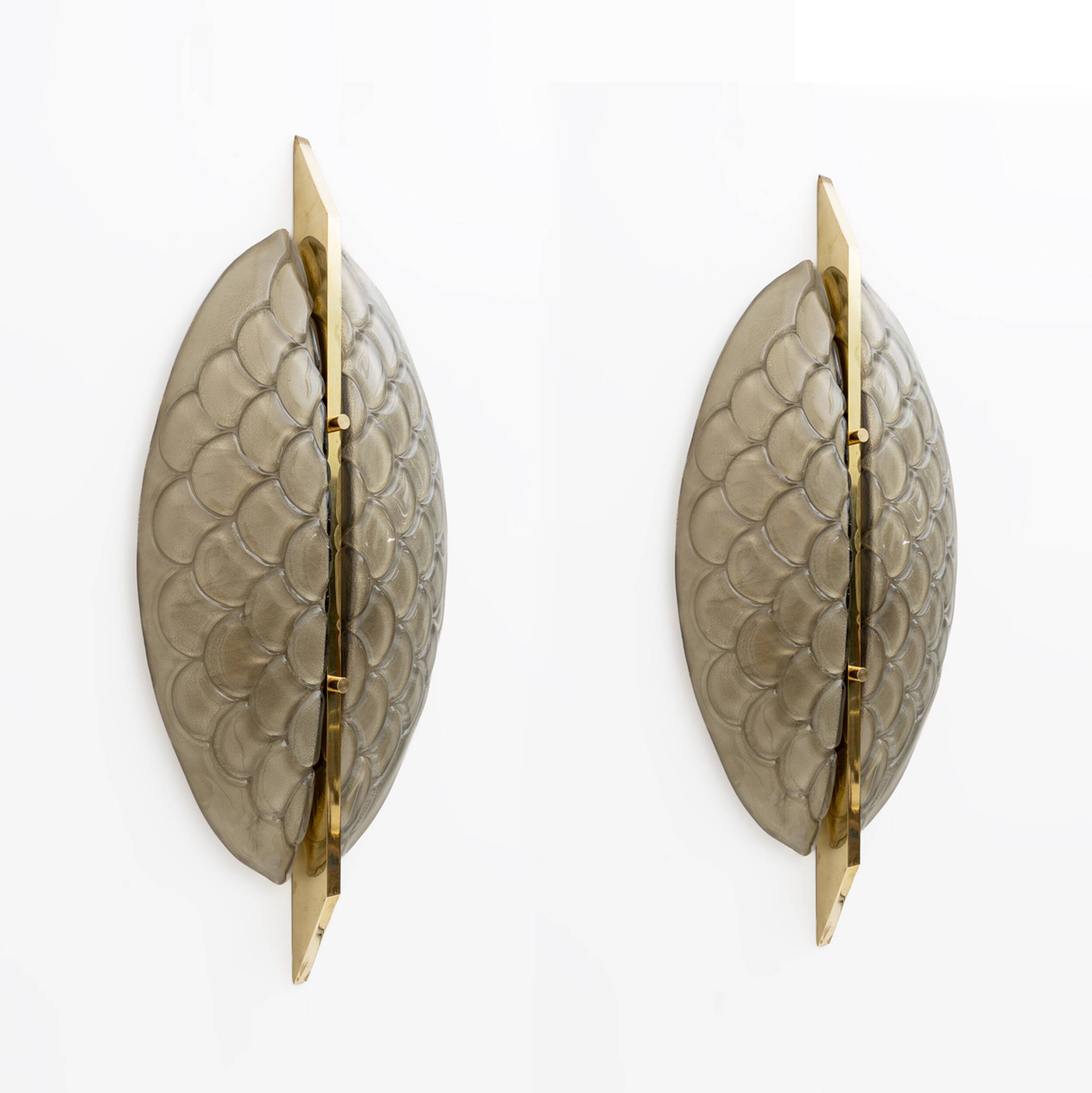 Pair of Modern Italian Murano Glass and Brass Sconces