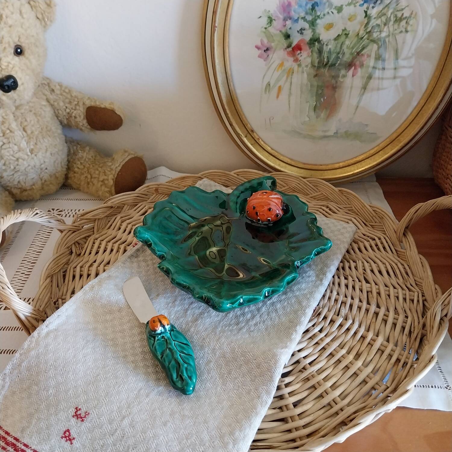 Vintage slip butter dish