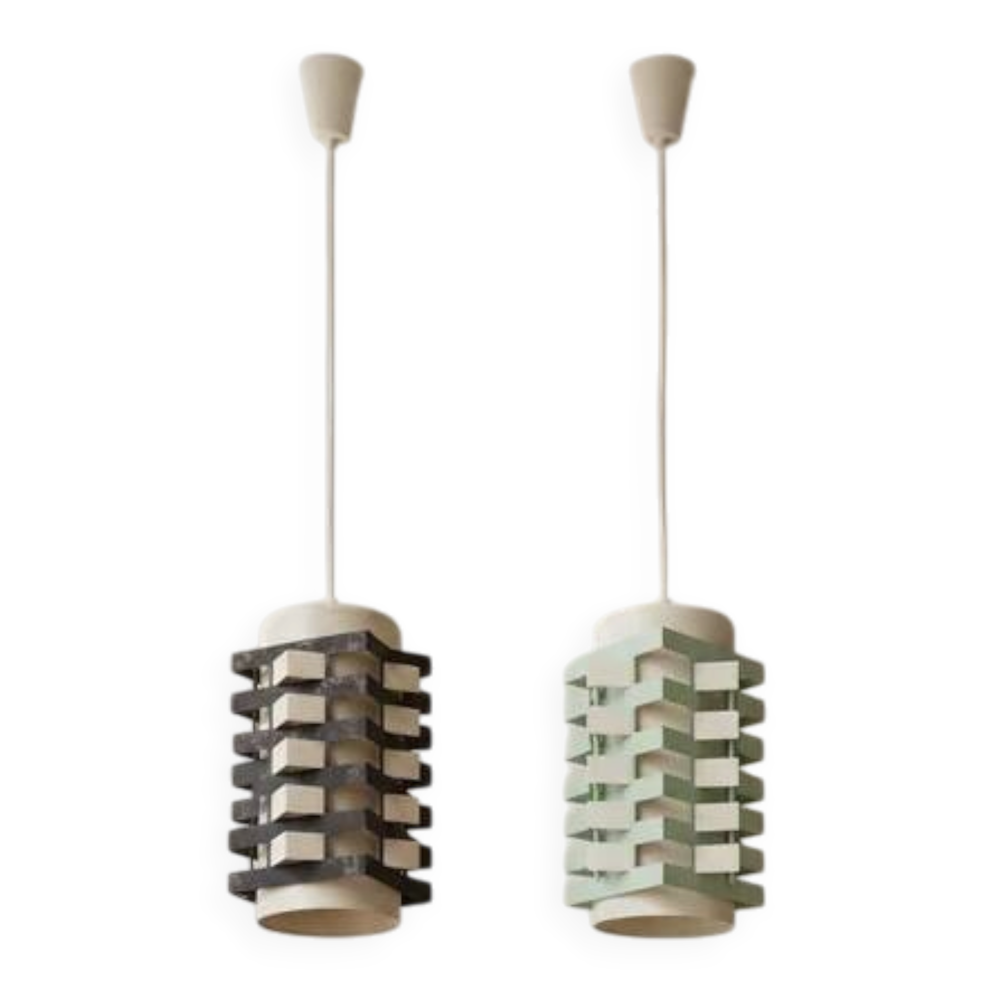 Pair of rare vintage table lamps, sculptural metal design, 1970s, 85 x 20 cm