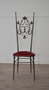 Hollywood regency style brass & velvet chiavarine side chairs, set of 2