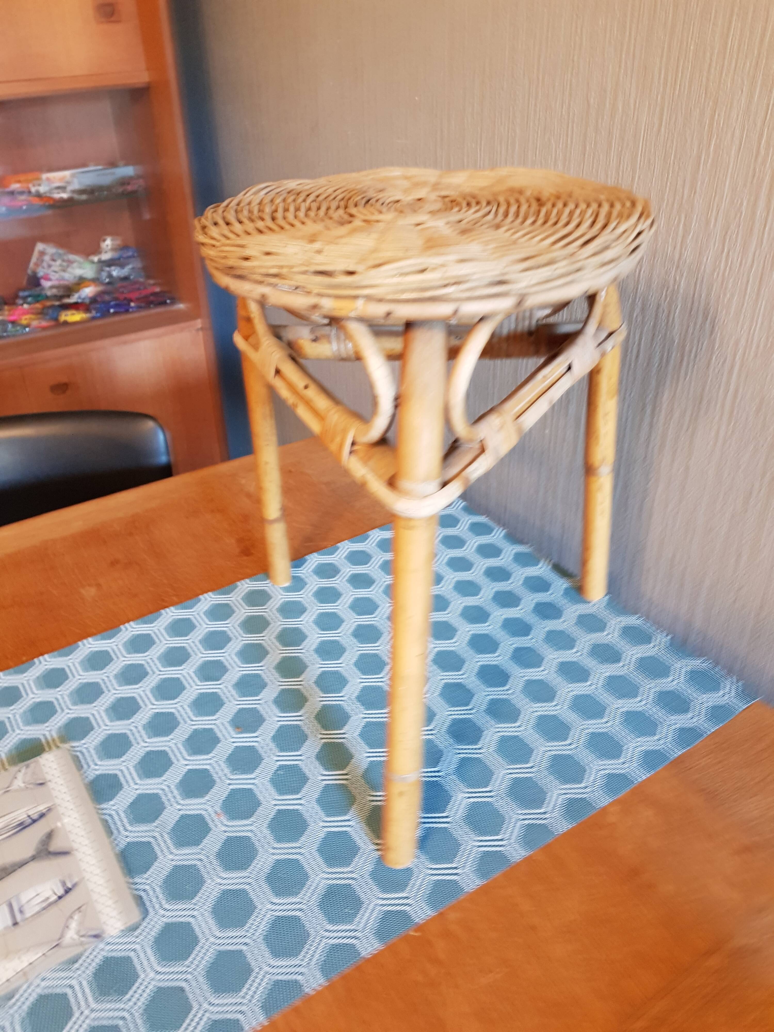 Small table vintage bamboo and rattan tripod