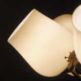 Five-branch brass and glass chandelier by Paavo Tynell for Idman OY Finland, 1940s.