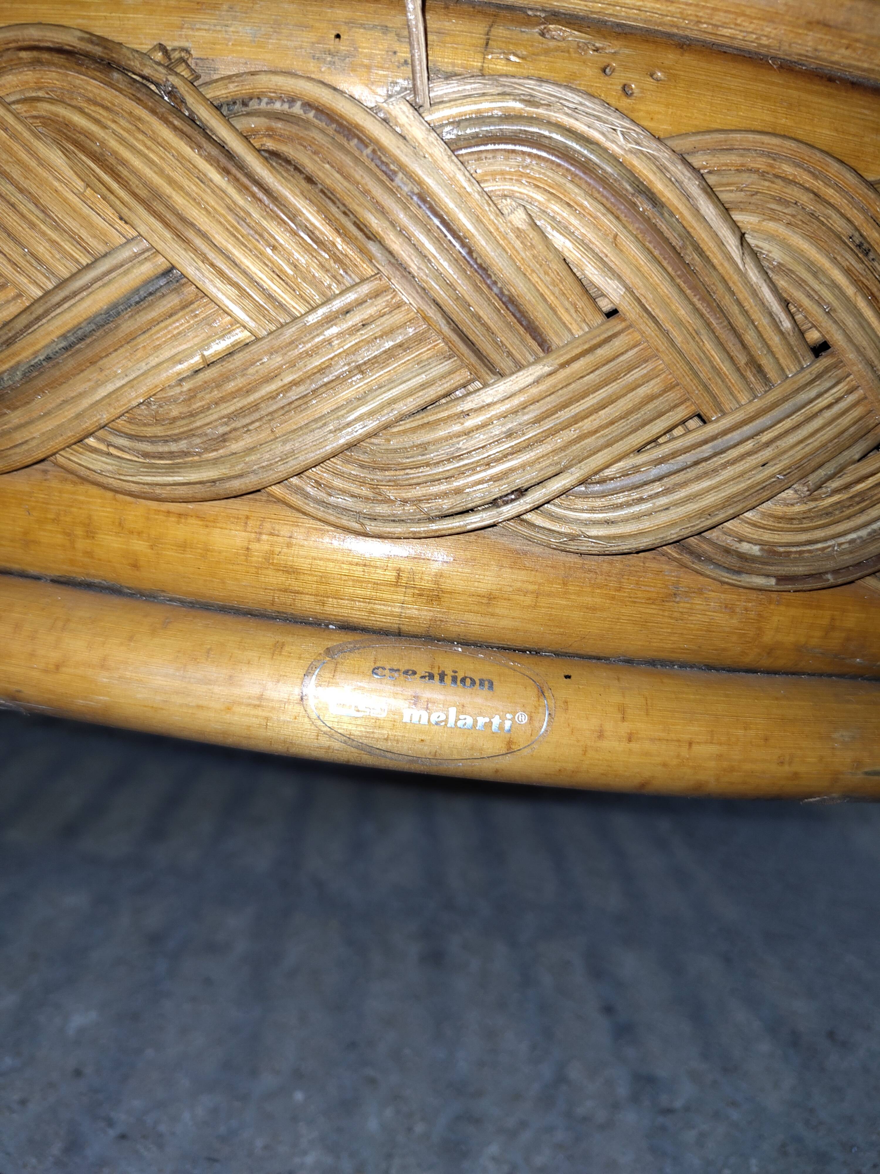 Vintage rattan armchair Mélarti (Emmanuelle style) + custom cushion