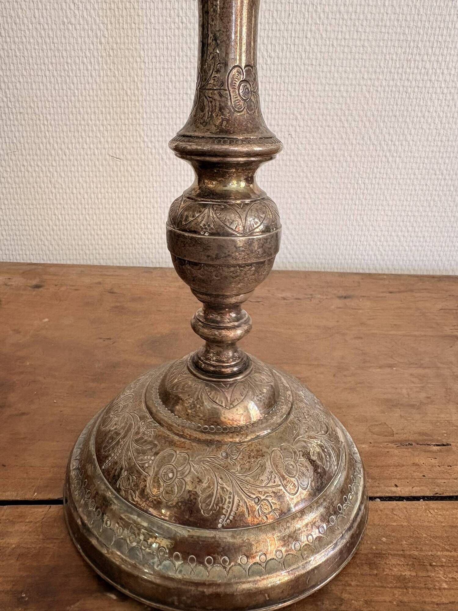 Antique Silver-Plated Candle Holder Torch, Louis XV Style, Table Decoration