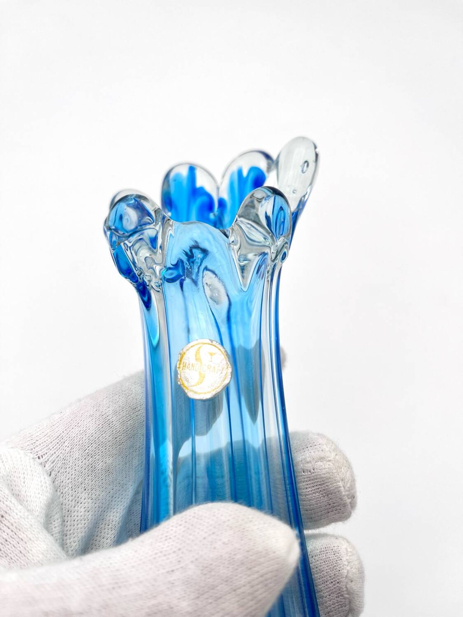 Vase Swing Sculptural – Stretched Glass Azure Blue – Korean Craftsmanship 1970