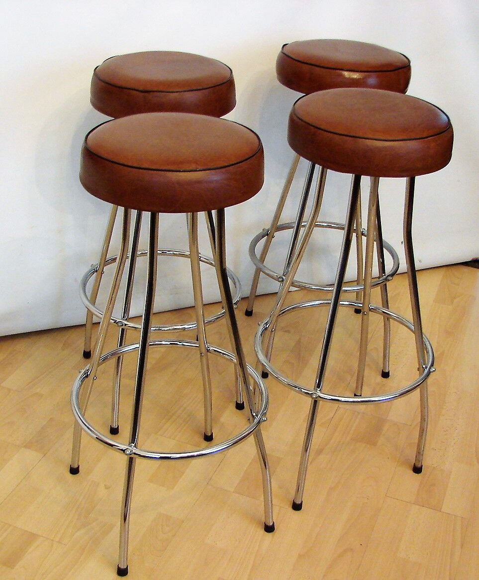 Pair of hockers, bar chairs 70s