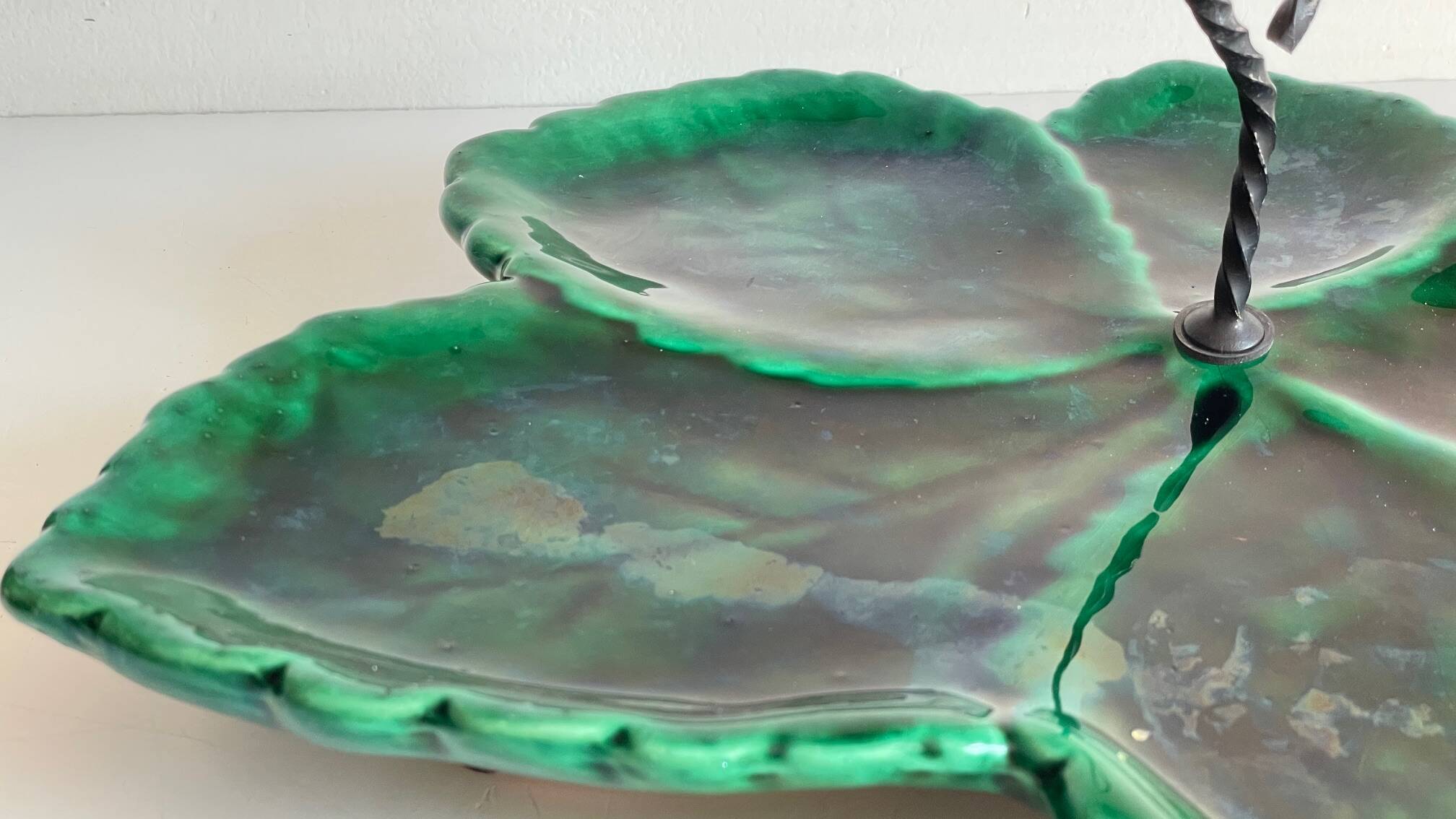 Vintage Glazed Ceramic Barbotine Dish