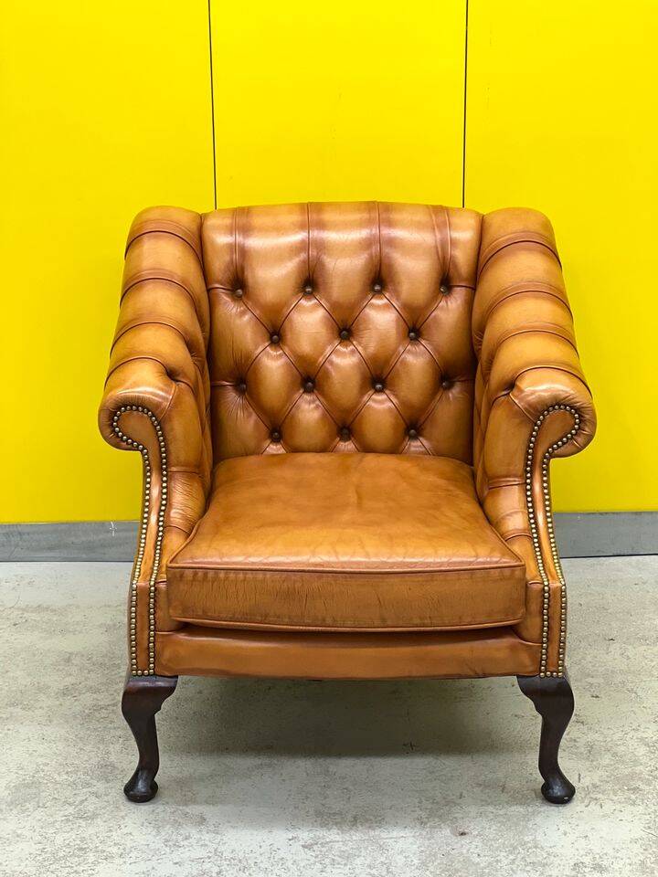 Vintage Chesterfield Regency Style Brown Leather Club Armchair