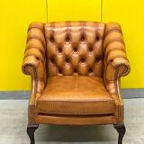 Fauteuil Club en cuir brun vintage Chesterfield Regency Style
