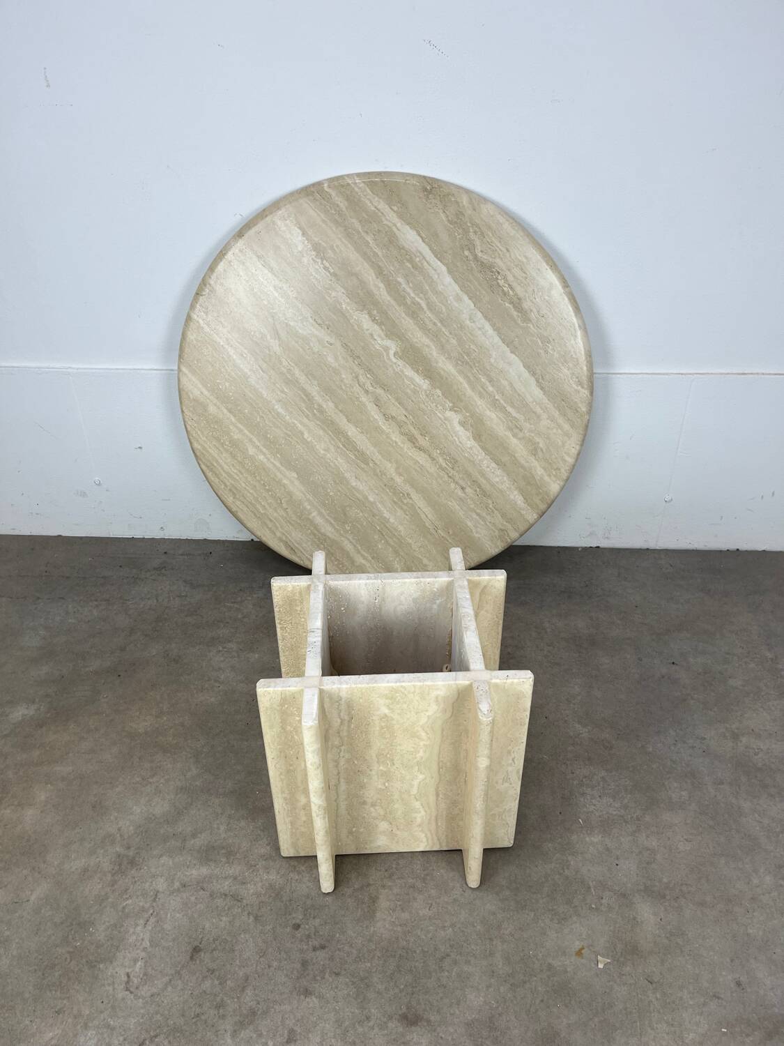 Round travertine coffee table