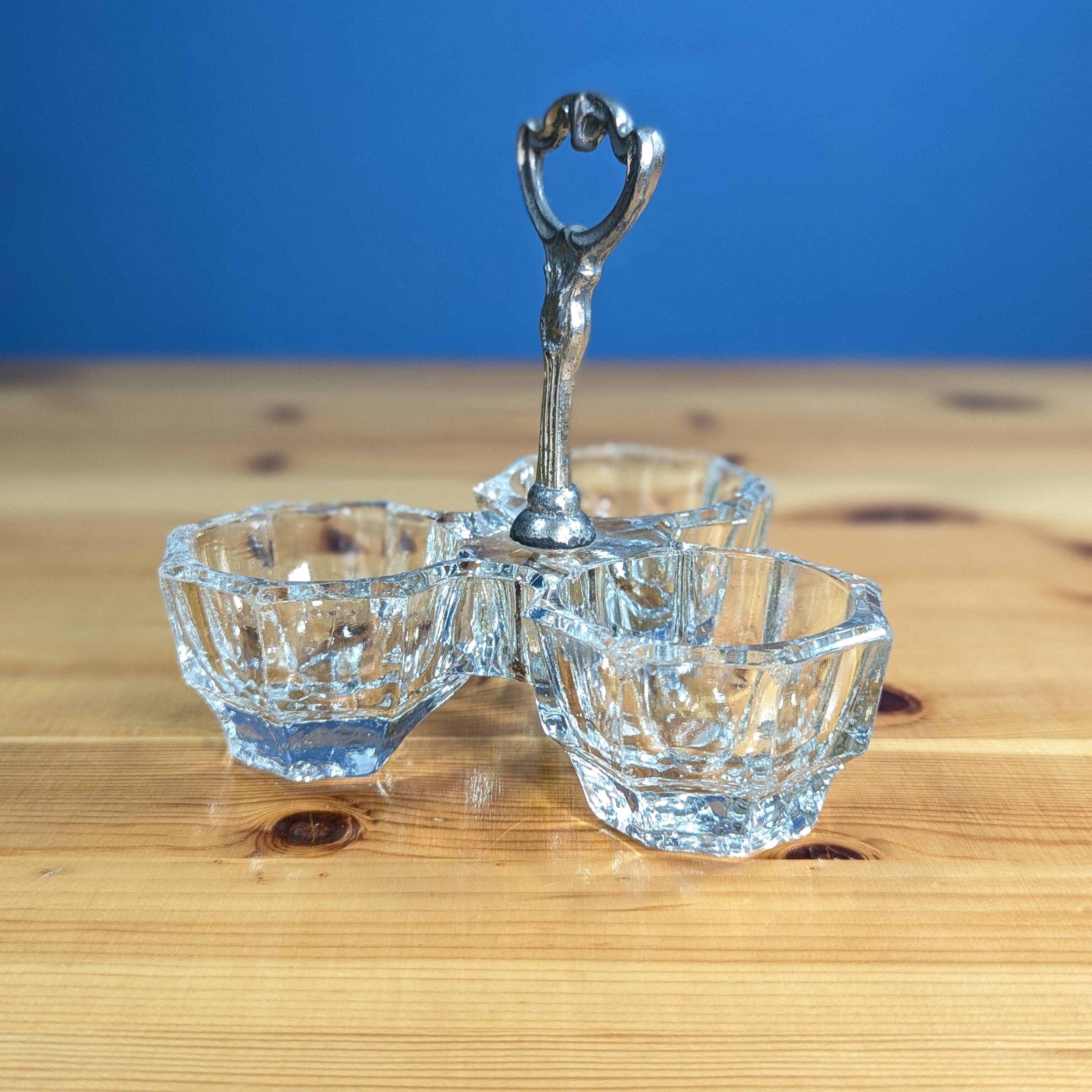 Old Crystal and Silver Metal Salt Cellar Condiments Salt Pepper