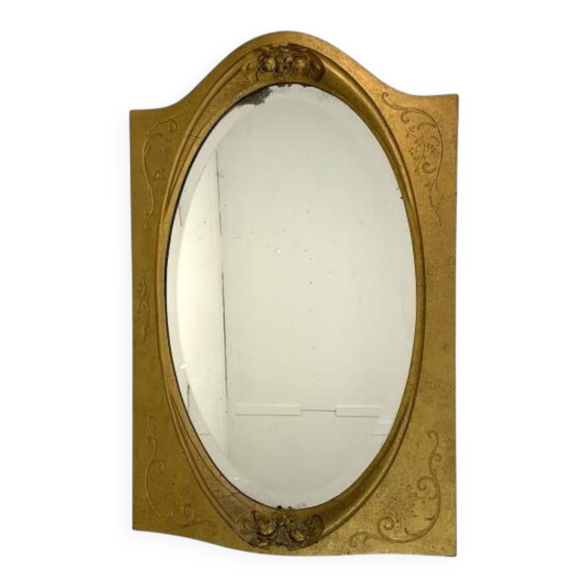 Oval gold mirror with faceted edge, 1950s