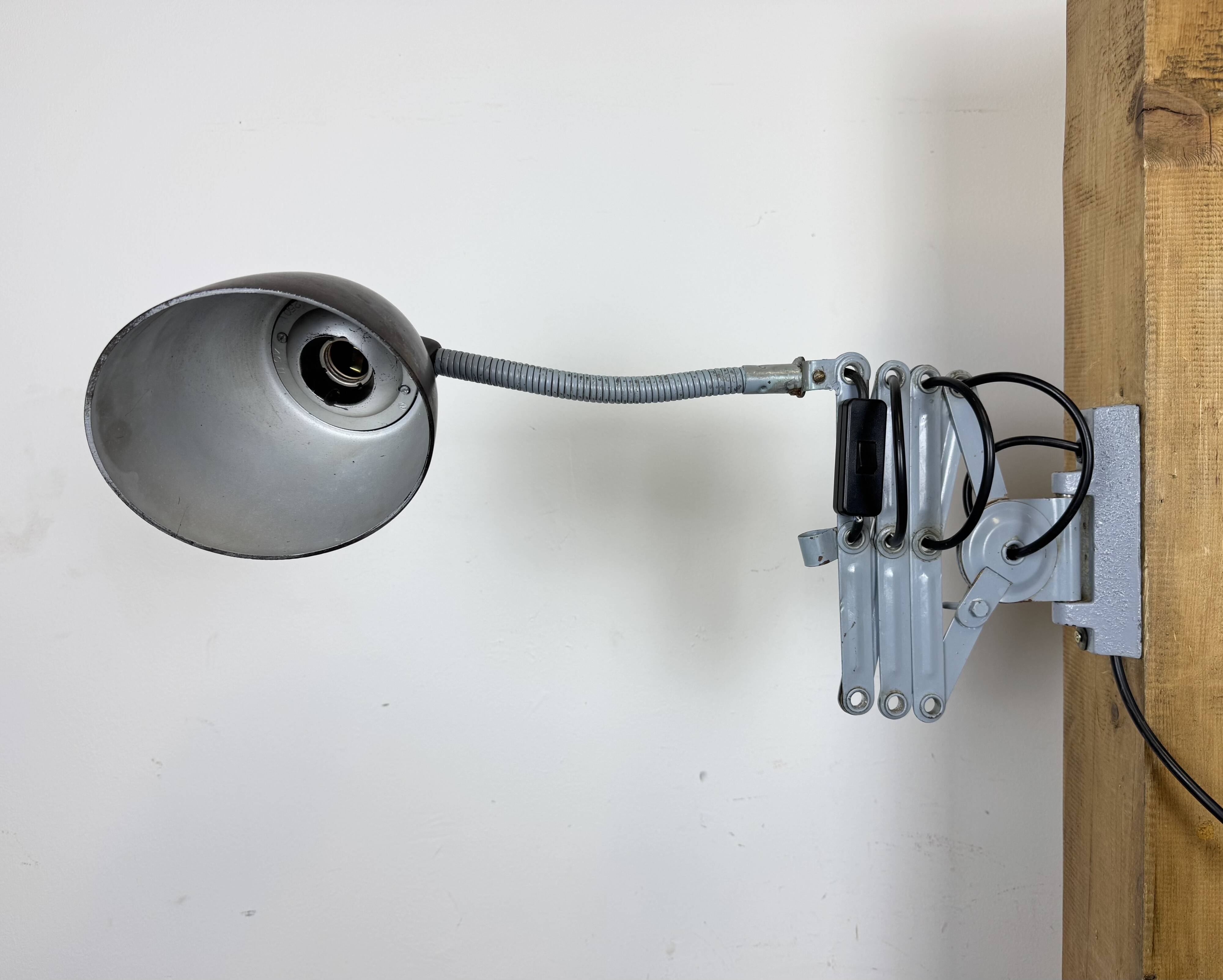 Grey Industrial Scissor Wall Lamp from Elektroinstala, 1960s