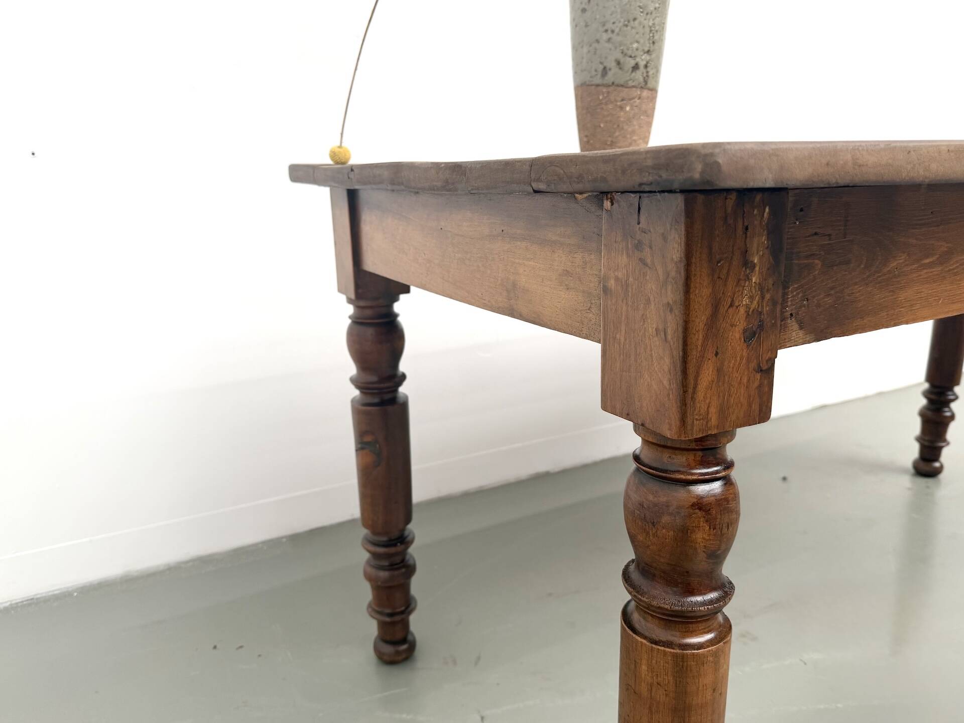 Farm table in solid cherry wood, turned legs, France, around 1900.