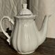 White earthenware teapot with blue and silver trim H22.5