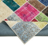 Handwoven oriental overdyed 177 cm x 229 cm multicolor patchwork carpet