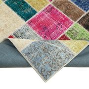 Handwoven oriental overdyed 177 cm x 229 cm multicolor patchwork carpet