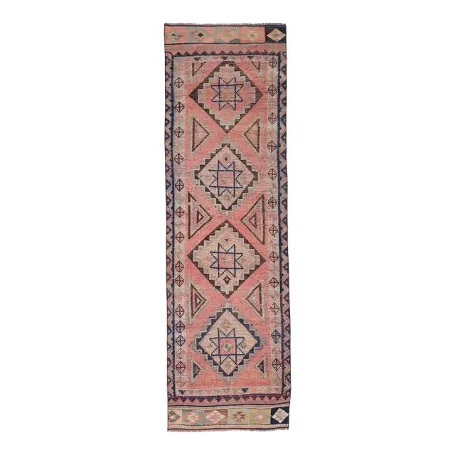 1970s Turkish Oushak Handmade Wool Cotton Orange Runner Rug 84x308