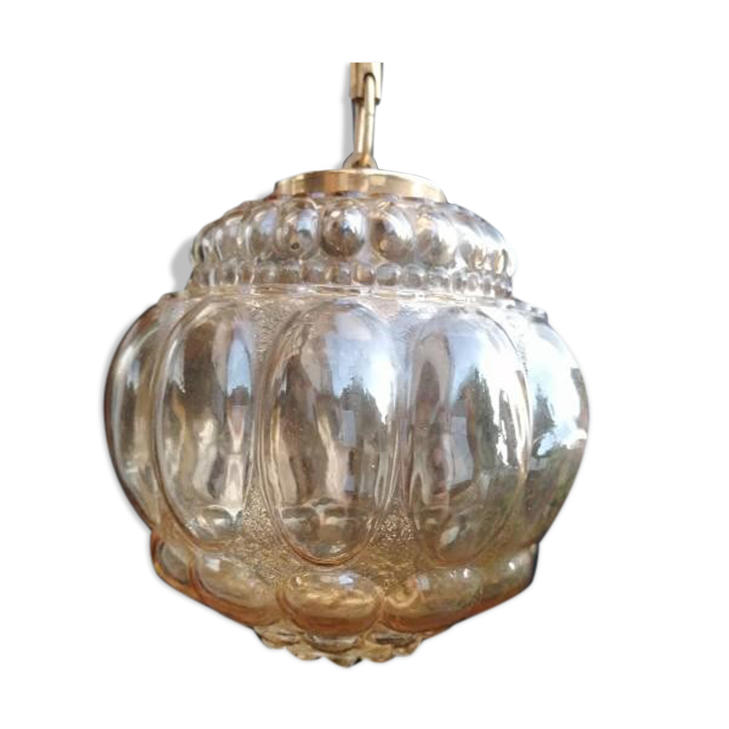 Suspension globe amber glass vintage bubbles 60s / vintage ceiling light / glass empoli