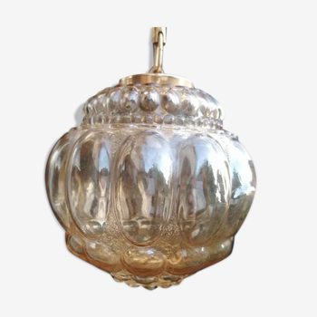 Suspension globe amber glass vintage bubbles 60s / vintage ceiling light / glass empoli