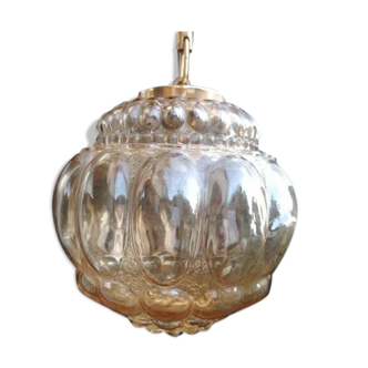 Suspension globe verre ambré bulles vintage 60s / plafonnier vintage / verre empoli