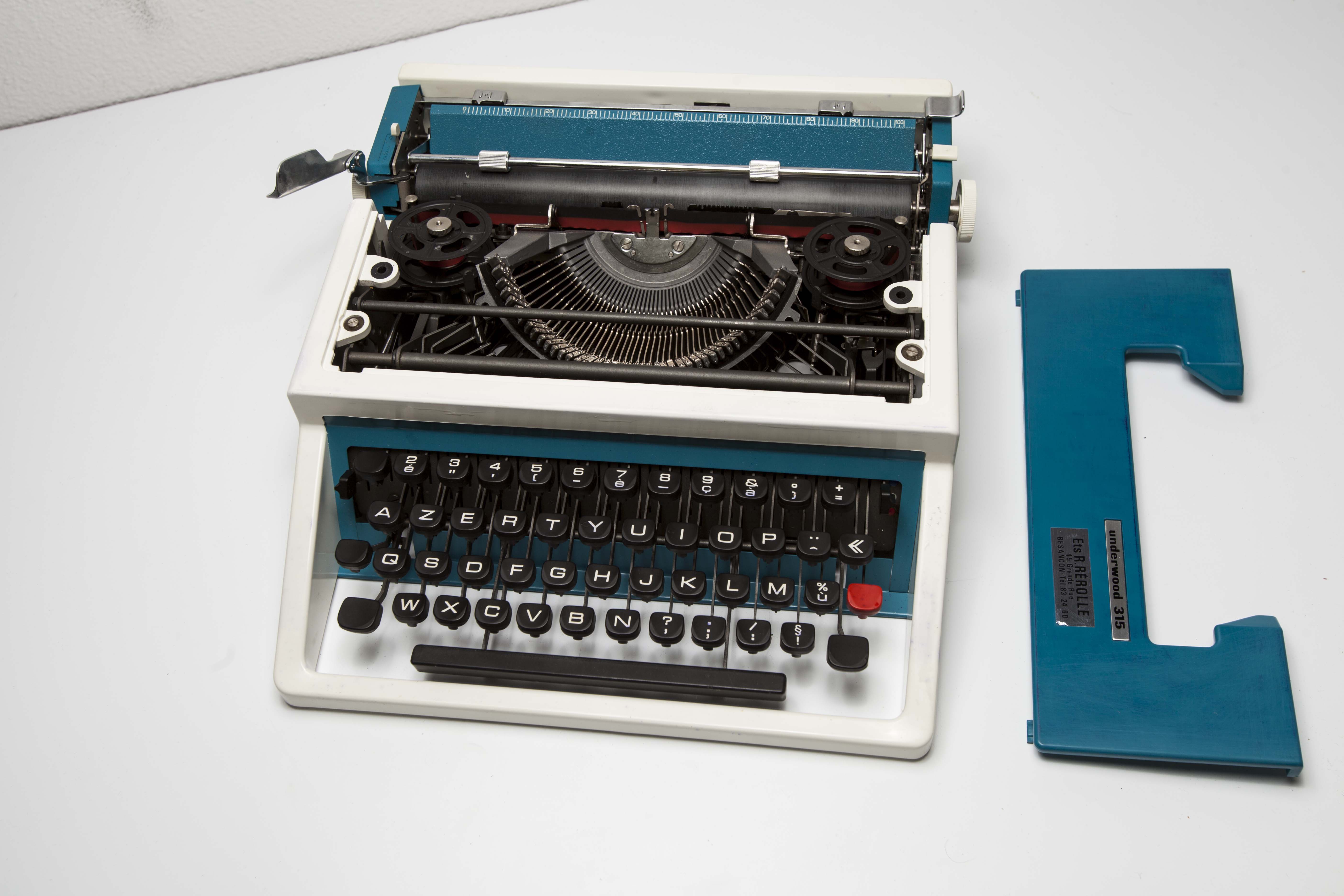 Blue Underwood 315 portable typewriter