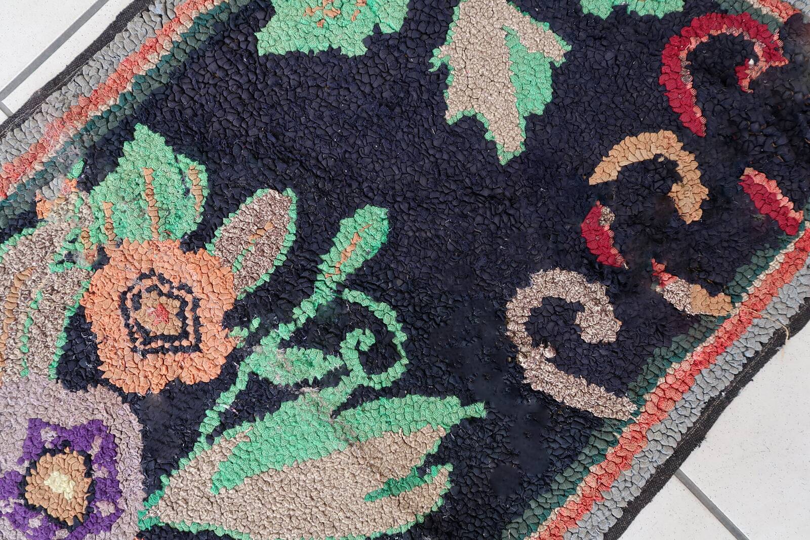 Tapis ancien fait main American Hooked 65cm x 168cm - 1C989