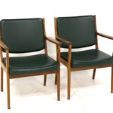 Set de 2 fauteuils en cuir, Karl Erik Ekselius, Suède, 1960