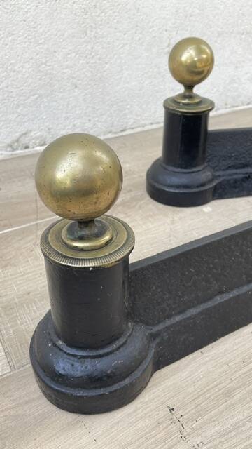 Chenets neoclassical cast iron and brass