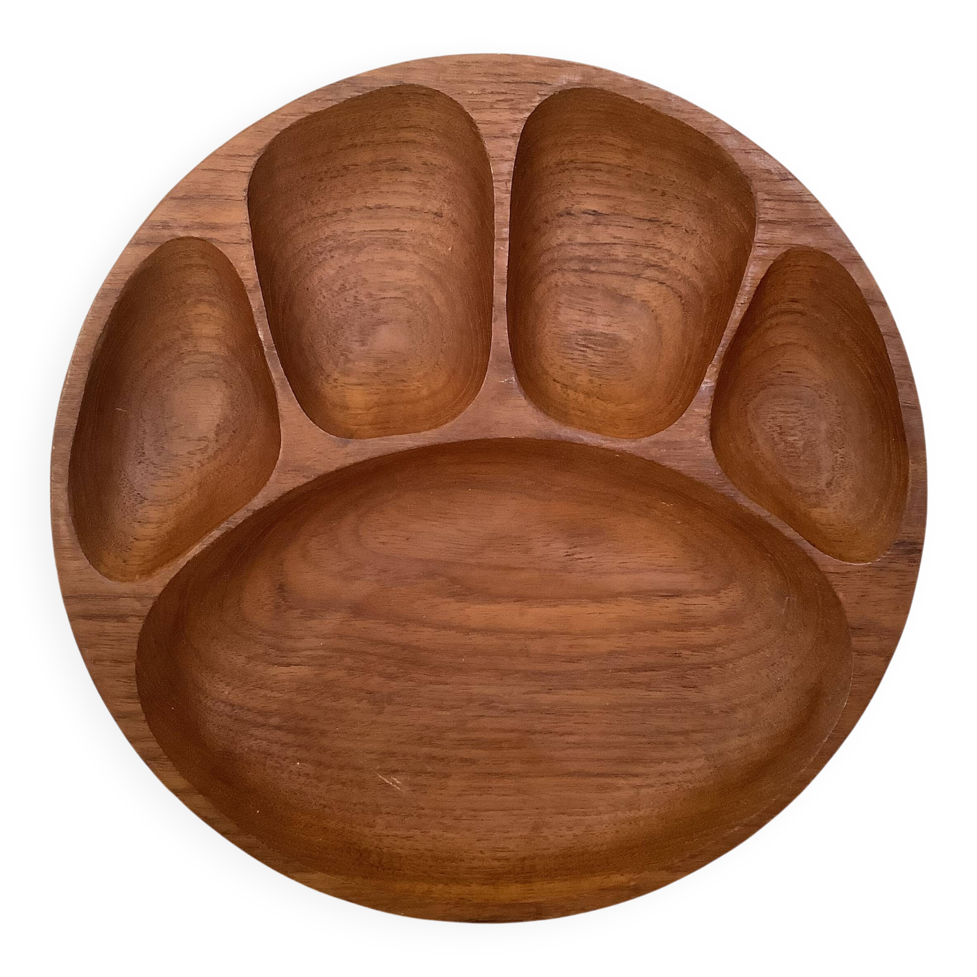 Scandinavian-style teak tray with compartments