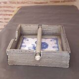 Grey patinated wooden top, ceramic bottom, for napkins/paper napkins