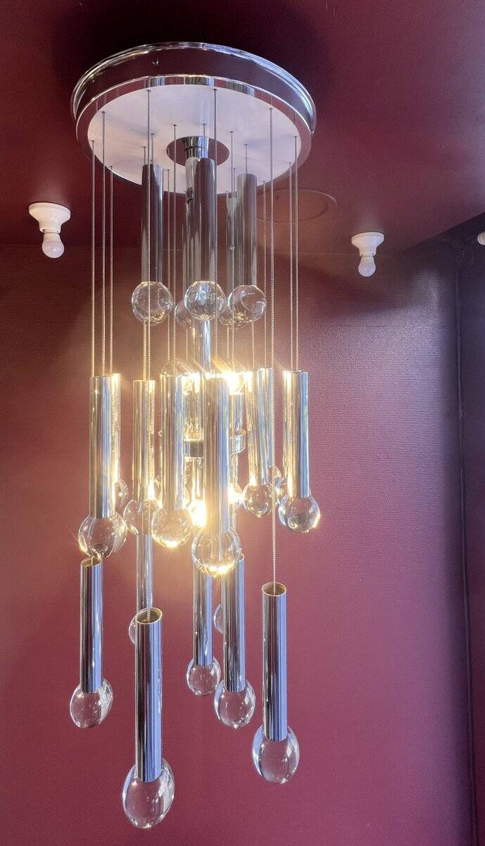 Chrome and glass chandelier by Gaetano Sciolari, 1960s