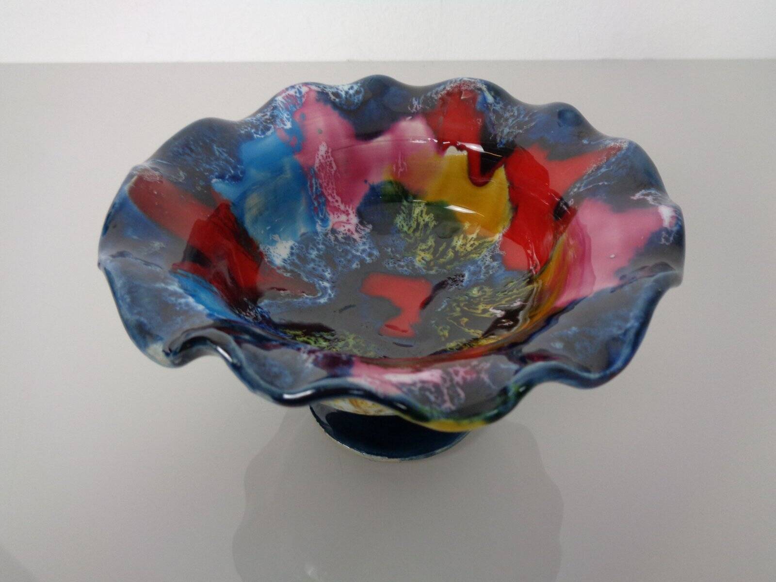 French multicoloured studio ceramic bowl from Vallauris, 1970s