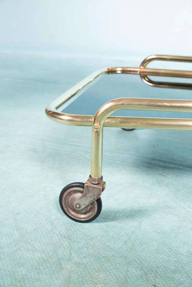 Vintage brass service trolley from the 1960s, Midcentury brass bar trolley.