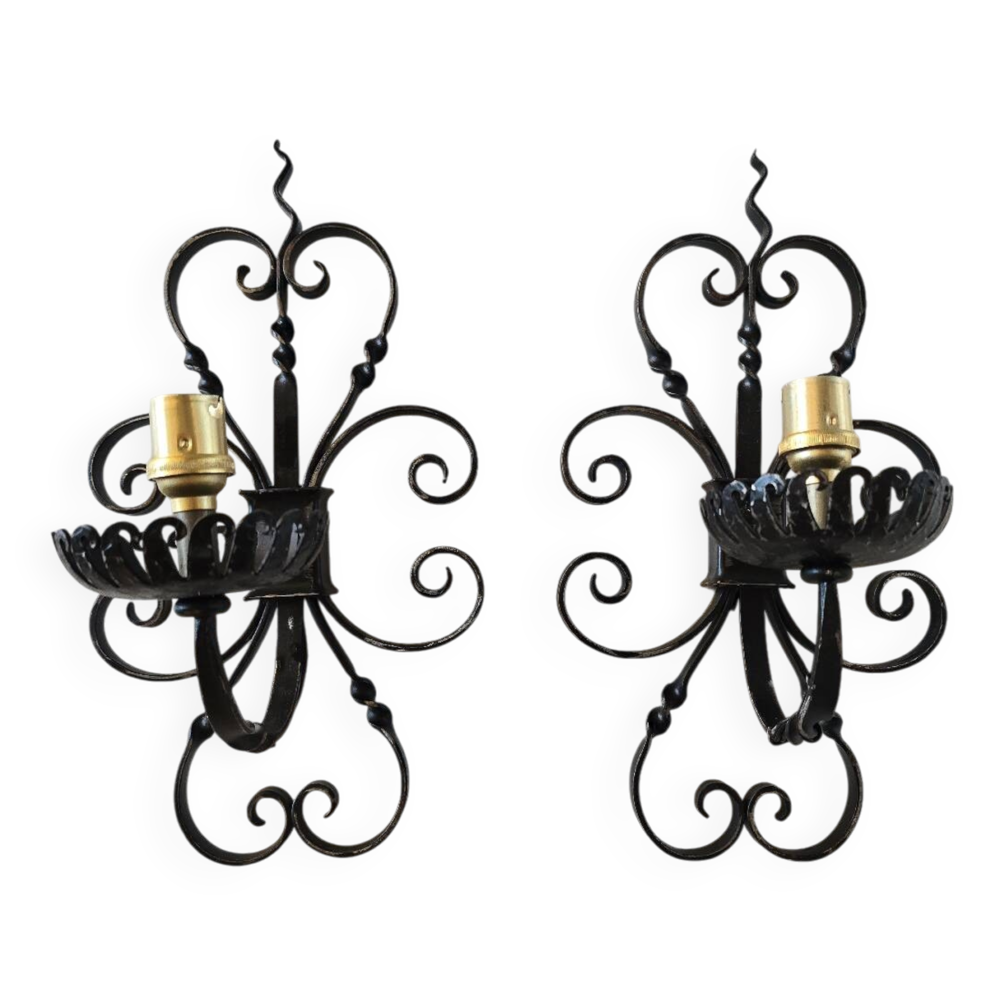 Pair of wrought iron wall sconces