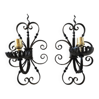 Pair of wrought iron wall sconces