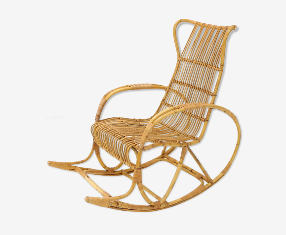 Rocking-chair en rotin, années 1960