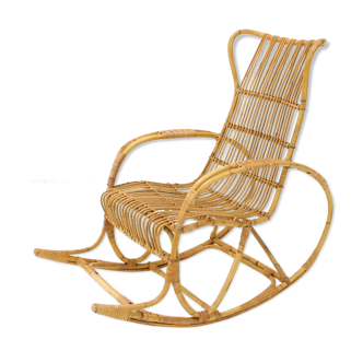 Rocking-chair en rotin, années 1960