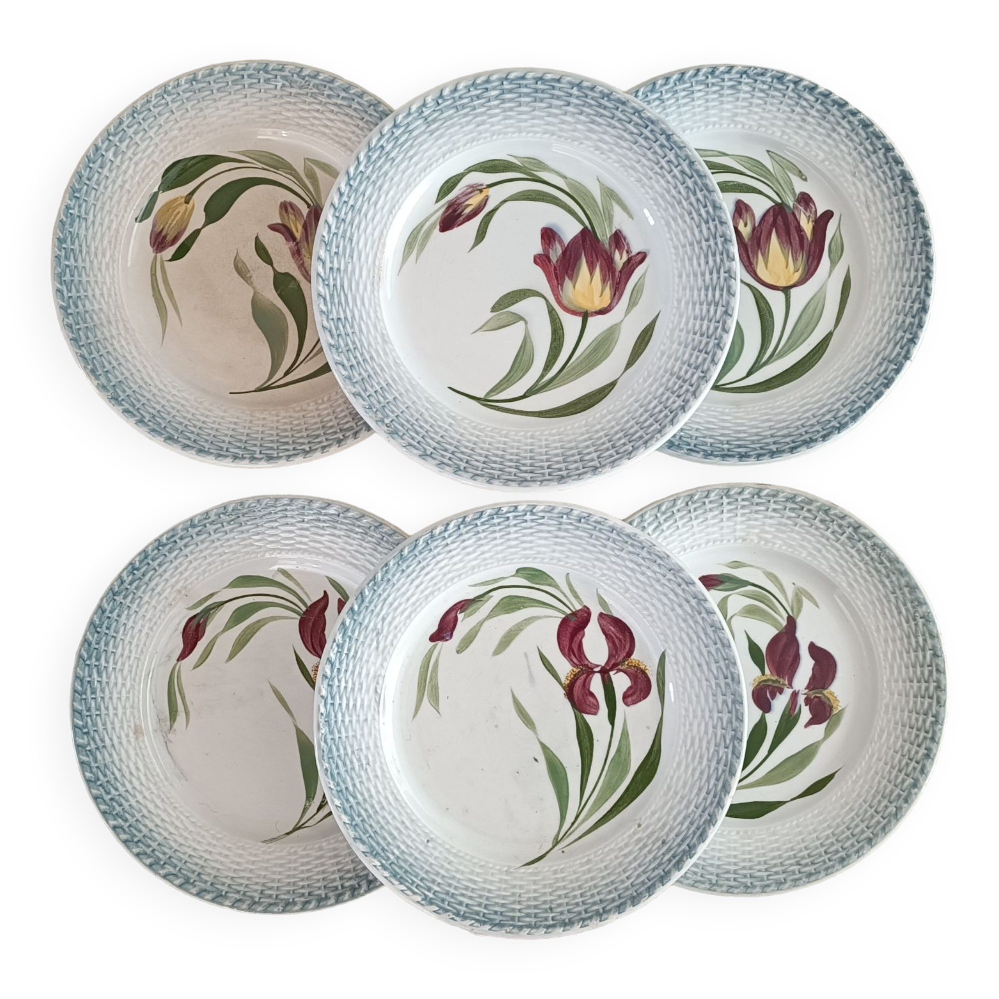 6 Saint Amand plates iris decor