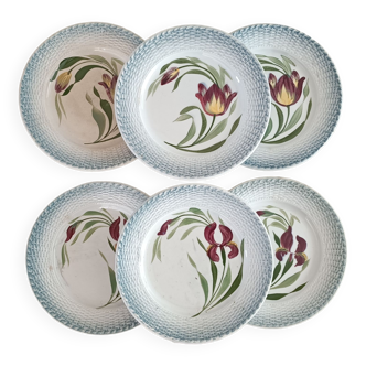 6 assiettes Saint Amand décor iris