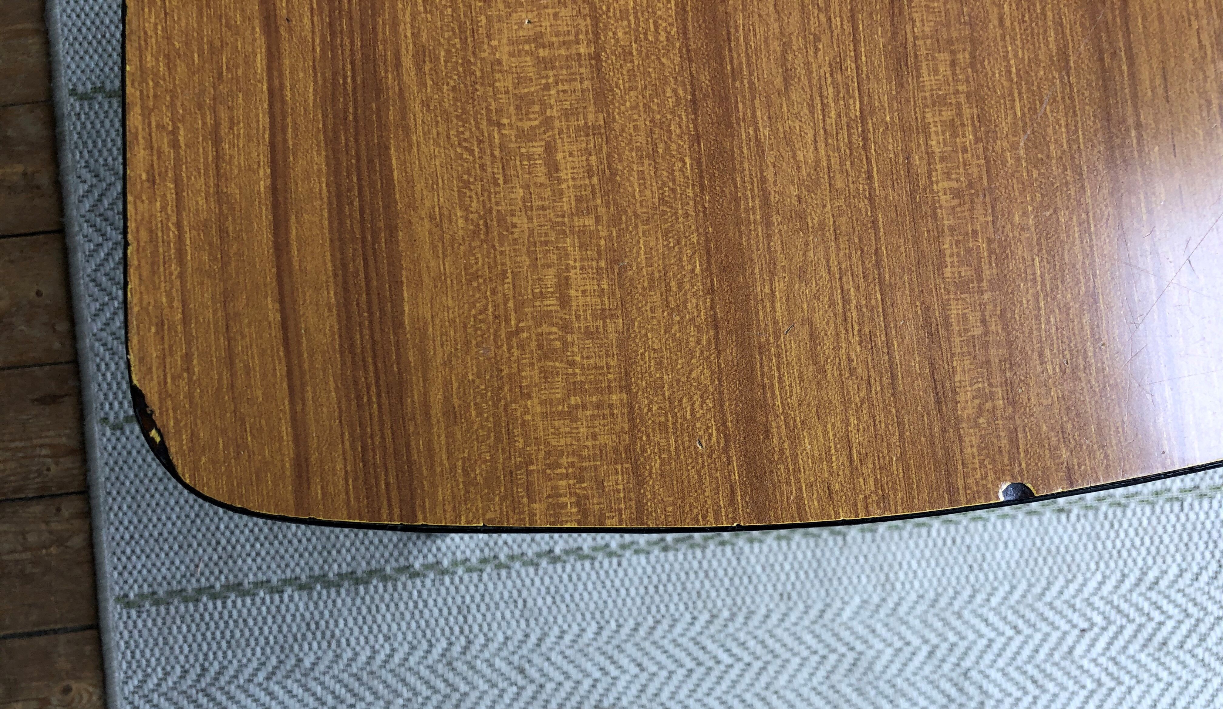 Duo of chairs in formica imitation brown wood and eiffel feet