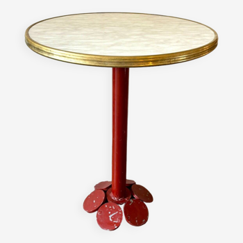 Bistro table in burgundy metal and beige melamine