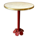 Bistro table in burgundy metal and beige melamine
