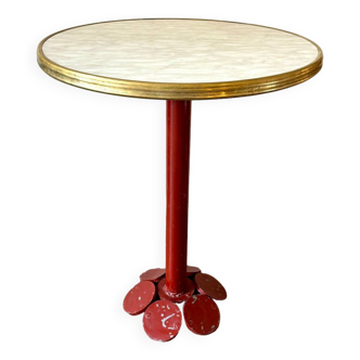 Bistro table in burgundy metal and beige melamine